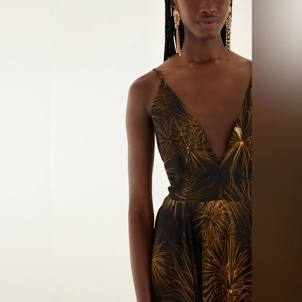 Farm Rio: Black Fireworks Sleeveless Open Back Maxi Dress - Picture 3 of 14